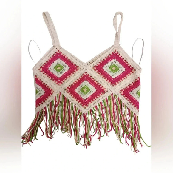 New In NWT Crochet Tank Crop Top Pink Size S/M - Picture 4 of 7